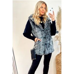 CY Women's Longline Oversized Faux Fur Gilet With Hood in Grey Size: S/M Grey S/M CY Women's Longline Oversized Faux Fur Gilet With Hood in Grey Size: S/M Grey S/M