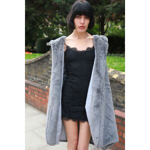 CY Women's Faux Fur Oversized Longline Gilet With Hood in Grey Size: Large/XL Grey L/XL CY Women's Faux Fur Oversized Longline Gilet With Hood in Grey Size: Large/XL Grey L/XL