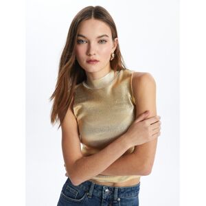 Dexia Women's Sleeveless Mock Neck Crop Top with Varak Print In Gold Size: Large Gold L Dexia Women's Sleeveless Mock Neck Crop Top with Varak Print In Gold Size: Large Gold L