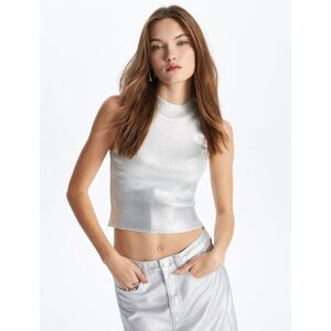 Dexia Women's Sleeveless Mock Neck Crop Top with Varak Print In Silver Size: XS Silver XS Dexia Women's Sleeveless Mock Neck Crop Top with Varak Print In Silver Size: XS Silver XS