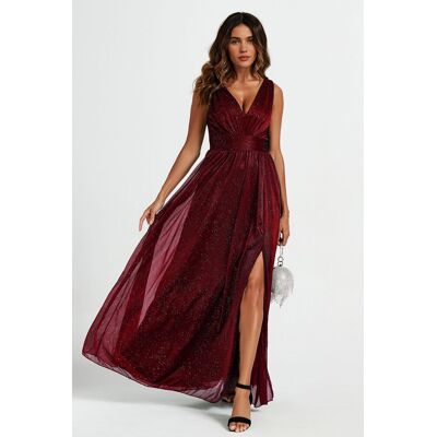 FS Collection Women's Sparkly V Neck Bridesmaid Maxi Dress in Burgundy Size: Medium Burgundy M FS Collection Women's Sparkly V Neck Bridesmaid Maxi Dress in Burgundy Size: Medium Burgundy M