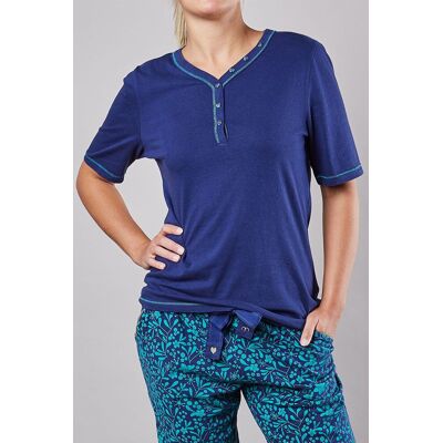 Moshulu Women's 'Quieten' Short Sleeve Cotton Pyjama Top in Indigo Size: Large Indigo L Moshulu Women's 'Quieten' Short Sleeve Cotton Pyjama Top in Indigo Size: Large Indigo L
