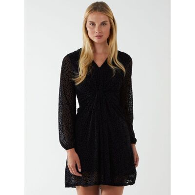 Blue Vanilla Women's Leopard Print Flocked Knot Front Dress in Black Size: 8 Black 8 Blue Vanilla Women's Leopard Print Flocked Knot Front Dress in Black Size: 8 Black 8