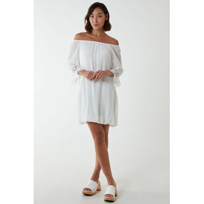 Blue Vanilla Women's Tunic Puffball With Crochet Lace in Ivory Size: Small Ivory S Blue Vanilla Women's Tunic Puffball With Crochet Lace in Ivory Size: Small Ivory S