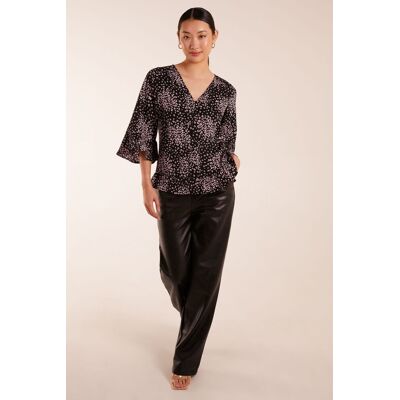 Blue Vanilla Women's Button Front V Neck Flounce Blouse in Black Size: 8 Black 8 Blue Vanilla Women's Button Front V Neck Flounce Blouse in Black Size: 8 Black 8