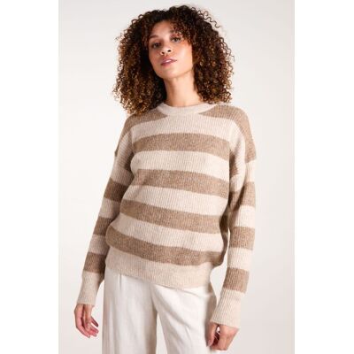 Blue Vanilla Women's Stripe Rib Knit Jumper in Beige Size: Medium/Large Beige M/L Blue Vanilla Women's Stripe Rib Knit Jumper in Beige Size: Medium/Large Beige M/L