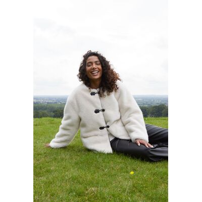 Blue Vanilla Women's Collarless Toggle Detail Fur Jacket in Cream Size: XL Cream XL Blue Vanilla Women's Collarless Toggle Detail Fur Jacket in Cream Size: XL Cream XL