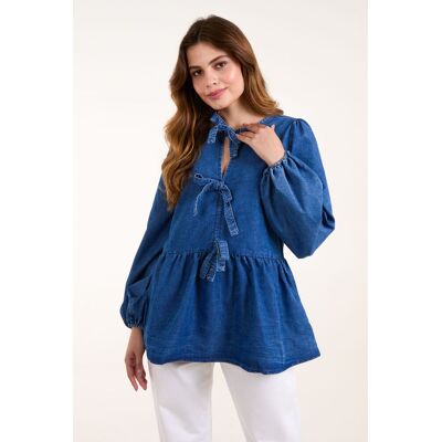 Blue Vanilla Women's Tie Front Chambray Blouse in Blue Size: Small Blue S Blue Vanilla Women's Tie Front Chambray Blouse in Blue Size: Small Blue S