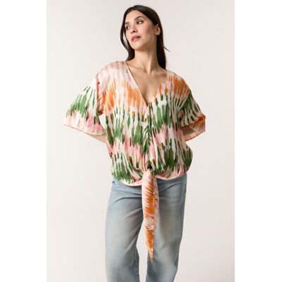Blue Vanilla Women's Multi Satin Tie Front Blouse Size: S/M Multicolor S/M Blue Vanilla Women's Multi Satin Tie Front Blouse Size: S/M Multicolor S/M