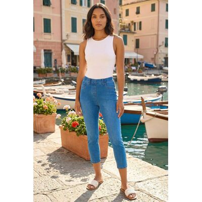 Roman Women's Cropped Stretch Denim Jegging in Mid Blue Size: 12 Mid Blue 12 Roman Women's Cropped Stretch Denim Jegging in Mid Blue Size: 12 Mid Blue 12