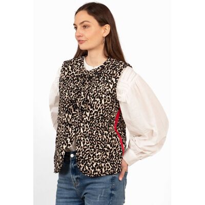 Sarta Women's Noa Natural Leopard Print Quilted Gilet Red Stripe Size: Medium Natural M Sarta Women's Noa Natural Leopard Print Quilted Gilet Red Stripe Size: Medium Natural M