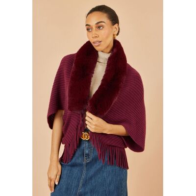 Yumi Curve Women's Burgundy Fur Collar Shrug With Tassel Hem Size: S/M Burgundy S/M Yumi Curve Women's Burgundy Fur Collar Shrug With Tassel Hem Size: S/M Burgundy S/M