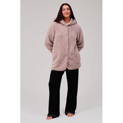 Loungeable Women's Cosy Borg Fleece Hooded Lounge Cardigan in Pink Size: Large Pink L Loungeable Women's Cosy Borg Fleece Hooded Lounge Cardigan in Pink Size: Large Pink L