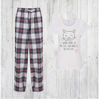 60 SECOND MAKEOVER Women's I Work Hard So My Cat Can Have A Better Life Pyjama Set in Pink Size: Medium Pink M 60 SECOND MAKEOVER Women's I Work Hard So My Cat Can Have A Better Life Pyjama Set in Pink Size: Medium Pink M