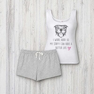 60 SECOND MAKEOVER Women's Staffy I Work Hard So My Staffy Can Have A Better Life Pyjama Set PJ's in Grey Size: XL Grey XL 60 SECOND MAKEOVER Women's Staffy I Work Hard So My Staffy Can Have A Better Life Pyjama Set PJ's in Grey Size: XL Grey XL