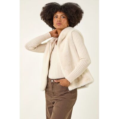 Roman Women's Hooded Faux Fur Gilet in Beige Size: 18 Beige 18 Roman Women's Hooded Faux Fur Gilet in Beige Size: 18 Beige 18