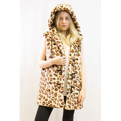 CY Women's Longline Oversized Faux Fur Gilet With Hood in Beige Size: S/M Beige S/M CY Women's Longline Oversized Faux Fur Gilet With Hood in Beige Size: S/M Beige S/M