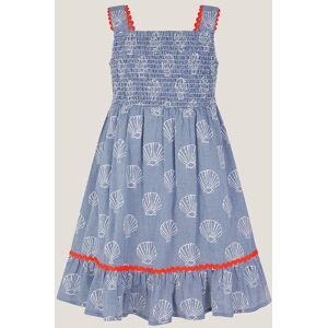 Monsoon Girl's Shell Print Gingham Dress Blue Size: 7-8 Years Blue 7-8 Years Monsoon Girl's Shell Print Gingham Dress Blue Size: 7-8 Years Blue 7-8 Years