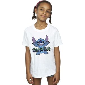 Disney Girl's Lilo & Stitch Ohana Blue Glitch Cotton T-Shirt in White Size: 5-6 Years White 5-6 Years Disney Girl's Lilo & Stitch Ohana Blue Glitch Cotton T-Shirt in White Size: 5-6 Years White 5-6 Years