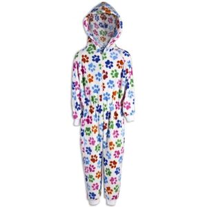Camille Multicoloured Supersoft Paw Print Hooded All In One Onesie in White Size: 6-8 Years White 6-8 Years Camille Multicoloured Supersoft Paw Print Hooded All In One Onesie in White Size: 6-8 Years White 6-8 Years