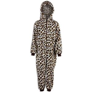 Camille Supersoft Snow Leopard Print Hooded All In One Onesie in Brown Size: 12-14 Years Brown 12-14 Years Camille Supersoft Snow Leopard Print Hooded All In One Onesie in Brown Size: 12-14 Years Brown 12-14 Years