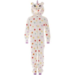 Camille Girl's Supersoft Unicorn Mulitcoloured Polka Dot Hooded All In One Onesie in White Size: 4-5 Years White 4-5 Years Camille Girl's Supersoft Unicorn Mulitcoloured Polka Dot Hooded All In One Onesie in White Size: 4-5 Years White 4-5 Years