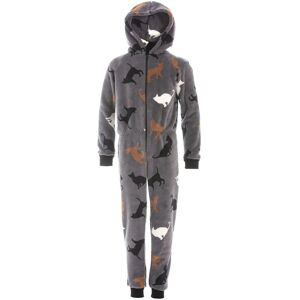 Camille Girl's Supersoft Multicoloured Cat Print Hooded All In One Onesie in Dark Grey Size: 9-11 Years Dark Grey 9-11 Years Camille Girl's Supersoft Multicoloured Cat Print Hooded All In One Onesie in Dark Grey Size: 9-11 Years Dark Grey 9-11 Years