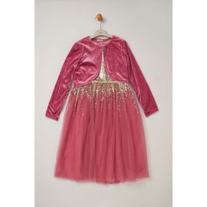 Miss Girl's Sequin Waterfall Dress With Fur Bolero Outfit Set in Pink Size: 3-4 Years Pink 3-4 Years Miss Girl's Sequin Waterfall Dress With Fur Bolero Outfit Set in Pink Size: 3-4 Years Pink 3-4 Years