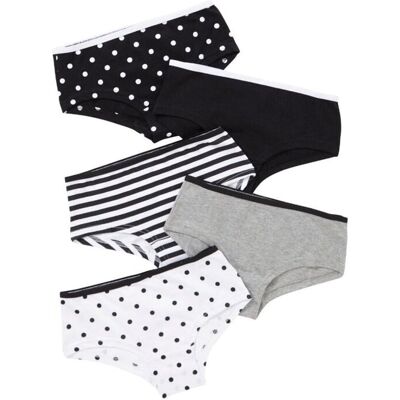 Just Essentials Girl's 5 Pack Printed Hipster Briefs in Black Size: 7-8 Years Black 7-8 Years Just Essentials Girl's 5 Pack Printed Hipster Briefs in Black Size: 7-8 Years Black 7-8 Years