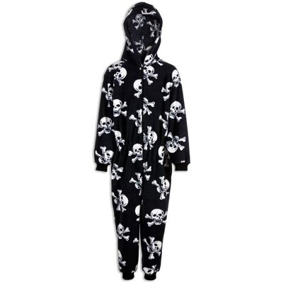 Camille Boy's Supersoft Skull Print Hooded All In One Onesie in White Size: 12-14 Years White 12-14 Years Camille Boy's Supersoft Skull Print Hooded All In One Onesie in White Size: 12-14 Years White 12-14 Years