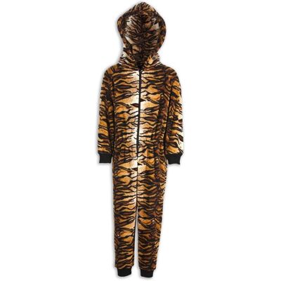 Camille Supersoft Tiger Print Hooded All In One Onesie in Camel Size: 9 Years Camel 9 Years Camille Supersoft Tiger Print Hooded All In One Onesie in Camel Size: 9 Years Camel 9 Years