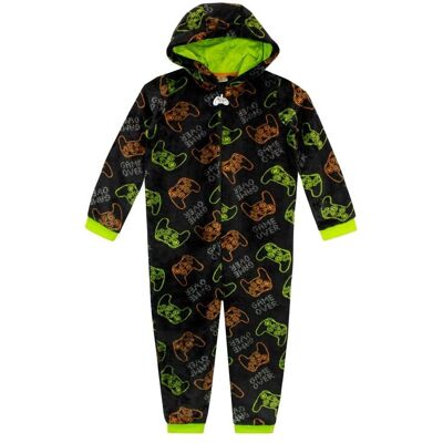 Harry Bear Boy's Long Sleeve Hooded Game Over Onesie in Black Size: 7-8 Years Black 7-8 Years Harry Bear Boy's Long Sleeve Hooded Game Over Onesie in Black Size: 7-8 Years Black 7-8 Years