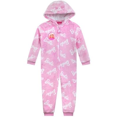 Barbie Girl's Hooded Fleece Onesie in Pink Size: 11-12 Years Pink 11-12 Years Barbie Girl's Hooded Fleece Onesie in Pink Size: 11-12 Years Pink 11-12 Years