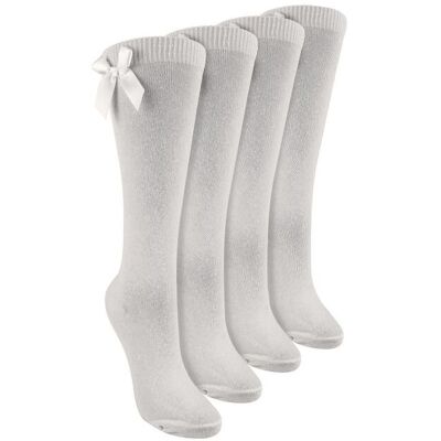 Sock Snob Girl's 4 Pack Knee High School Socks with Ribbon Bow Plain Long Socks in White Size: 4-6 Years White 4-6 Years Sock Snob Girl's 4 Pack Knee High School Socks with Ribbon Bow Plain Long Socks in White Size: 4-6 Years White 4-6 Years