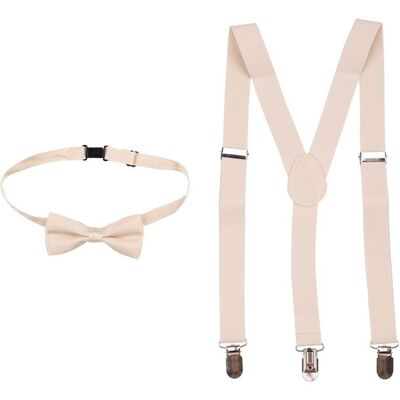 Neel Blue Kids Braces & Bow Tie Set, Fully Elasticated Y Shape Suspender, 25mm Wide in Beige Size: 11 Years Beige 11 Years Neel Blue Kids Braces & Bow Tie Set, Fully Elasticated Y Shape Suspender, 25mm Wide in Beige Size: 11 Years Beige 11 Years