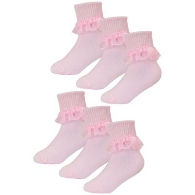 Sock Snob Girl's 6 Pack Soft Cotton Rich Frilly Lace Socks in Pink Size: 6-12 m Pink 6-12 m Sock Snob Girl's 6 Pack Soft Cotton Rich Frilly Lace Socks in Pink Size: 6-12 m Pink 6-12 m