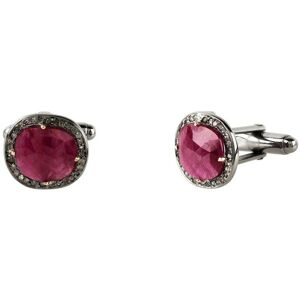 Latelita Ruby Cufflink Oxidised Silver Champagne Diamonds