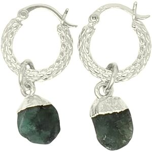 Harfi Women's Raw Emerald May Birthstone Huggie Hoops Sterling Silver Gemstone Earrings Silver One Size Harfi Women's Raw Emerald May Birthstone Huggie Hoops Sterling Silver Gemstone Earrings Silver One Size