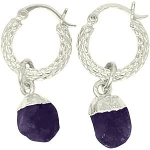 Harfi Women's Raw Amethyst February Birthstone Huggie Hoops Sterling Silver Gemstone Earrings Silver One Size Harfi Women's Raw Amethyst February Birthstone Huggie Hoops Sterling Silver Gemstone Earrings Silver One Size