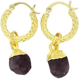 Harfi Women's Raw Garnet January Birthstone Huggie Hoops Gold Vermeil Plated Gemstone Earrings Gold One Size Harfi Women's Raw Garnet January Birthstone Huggie Hoops Gold Vermeil Plated Gemstone Earrings Gold One Size