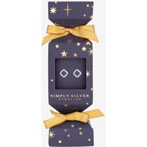 Simply Silver Women's Sterling Silver 925 Cubic Zirconia Open Clover Earrings - Gift Cracker Silver One Size Simply Silver Women's Sterling Silver 925 Cubic Zirconia Open Clover Earrings - Gift Cracker Silver One Size