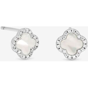 Simply Silver Women's Sterling Silver 925 Pave Mother of Pearl Clover Stud Earrings Silver One Size Simply Silver Women's Sterling Silver 925 Pave Mother of Pearl Clover Stud Earrings Silver One Size