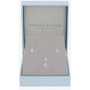 Simply Silver Women's Sterling Silver 925 Polished Diamond Cut Clover Set - Gift Box Silver One Size Simply Silver Women's Sterling Silver 925 Polished Diamond Cut Clover Set - Gift Box Silver One Size