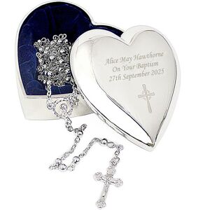 Personalised Memento Company Women's Personalised Rosary Beads & Cross Heart Trinket Box in Silver Silver Personalised Memento Company Women's Personalised Rosary Beads & Cross Heart Trinket Box in Silver Silver