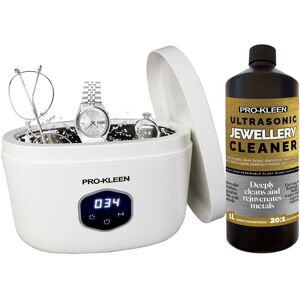 ProKleen Ultrasonic Jewellery Cleaner 43kHz & Concentrated Cleaning Solution in White White ProKleen Ultrasonic Jewellery Cleaner 43kHz & Concentrated Cleaning Solution in White White