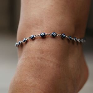 The Colourful Aura Women's Golden Blue Evil Eye Protection Charm Adjustable Turkish Beaded Payal Anklet in Silver Size: 8 Silver 8 The Colourful Aura Women's Golden Blue Evil Eye Protection Charm Adjustable Turkish Beaded Payal Anklet in Silver Size: 8 Silver 8