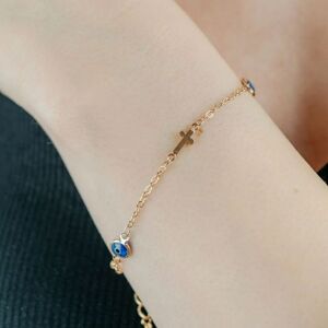 The Colourful Aura Gold & Silver Evil Eye Cross Christian Charm Protection Bracelet Size: 8 Gold 8 The Colourful Aura Gold & Silver Evil Eye Cross Christian Charm Protection Bracelet Size: 8 Gold 8