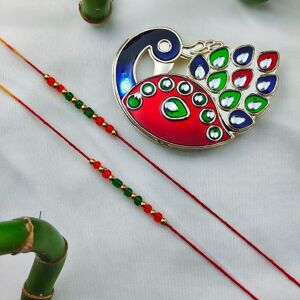 The Colourful Aura 2 Rakhi & 1 Chopda of Red Beads Slim Thread Rakhi for Raksha Bandhan Red One Size The Colourful Aura 2 Rakhi & 1 Chopda of Red Beads Slim Thread Rakhi for Raksha Bandhan Red One Size