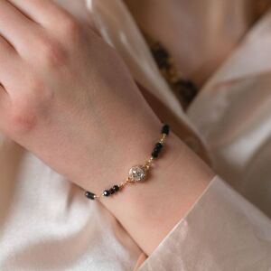 The Colourful Aura Women's Bead Round Zircon Nazar Mangalsutra Indian Bracelet in Black Black One Size The Colourful Aura Women's Bead Round Zircon Nazar Mangalsutra Indian Bracelet in Black Black One Size