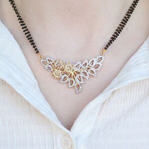 The Colourful Aura Women's Indian Nazaria Silver Floral Zircon Mangalsutra Black Beads Earring & Necklace Size: 18 inches Silver 18 inches The Colourful Aura Women's Indian Nazaria Silver Floral Zircon Mangalsutra Black Beads Earring & Necklace Size: 18 inches Silver 18 inches